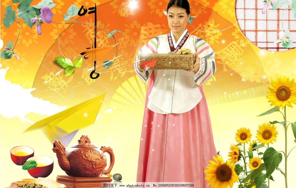 异国风情图片,韩国旅游 花纹 边框 背景 绚烂 桃