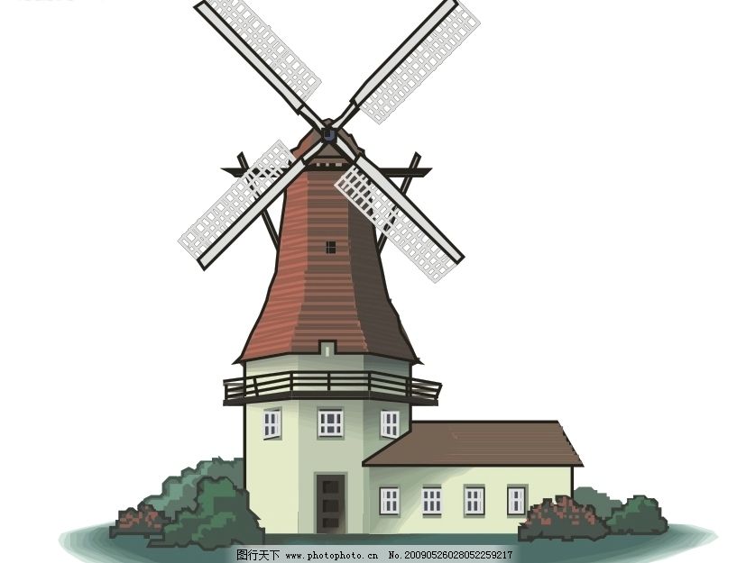 荷兰风车磨坊建筑图片