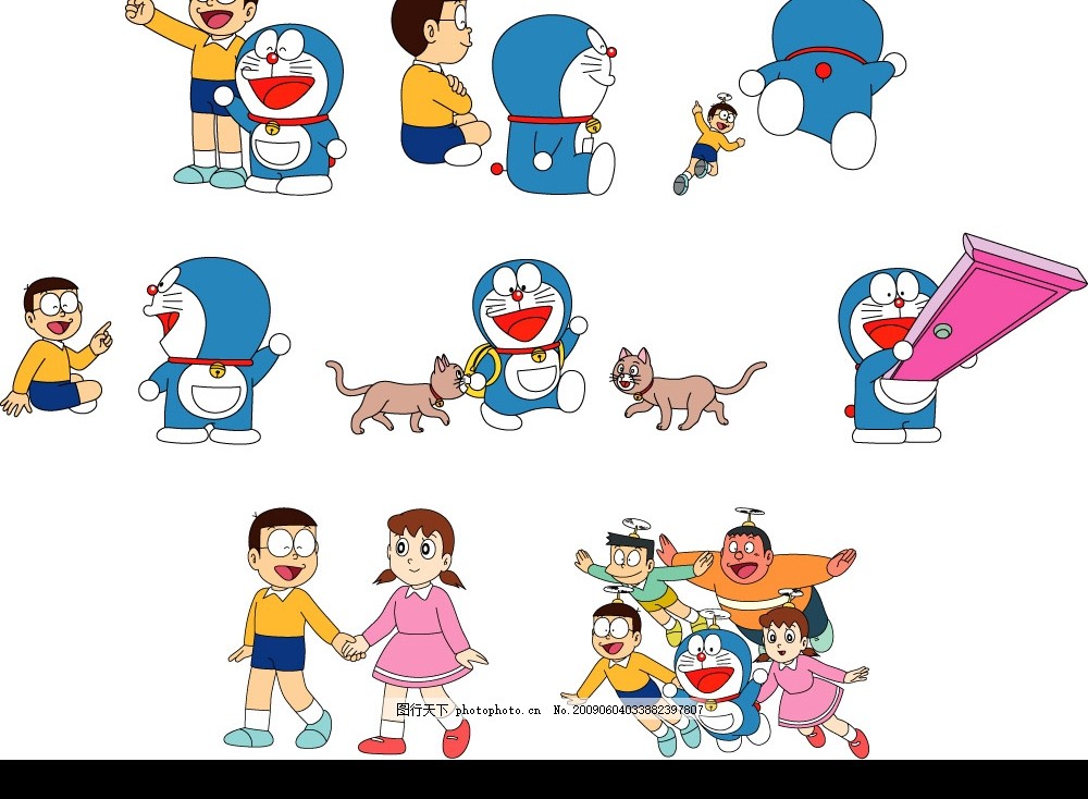 小叮当 机器猫 小静 大雄 技安 卡通人物角色 其他矢量 矢量素材