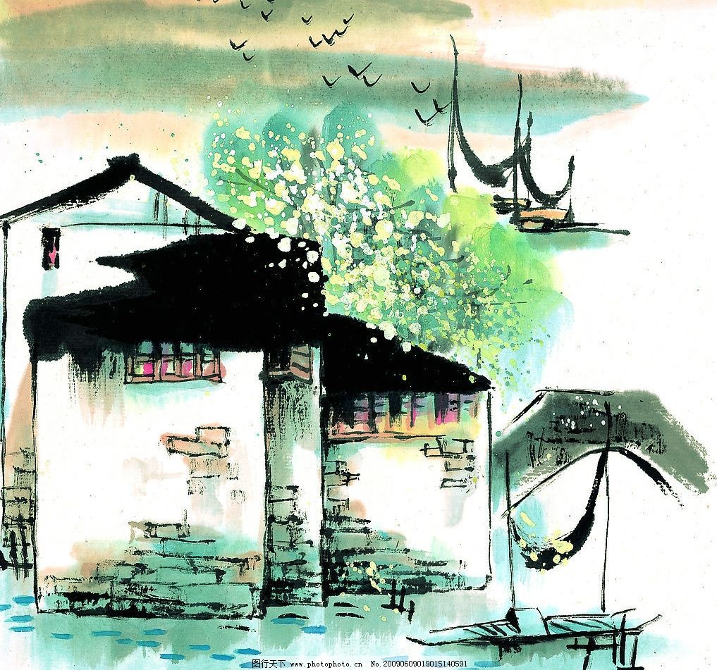 荷塘水墨画图片,荷塘水墨画,江南水乡,江南建筑,平面设计,荷塘水墨画