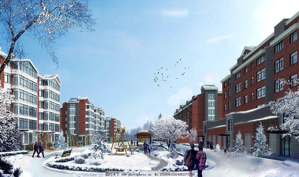 建筑雪景效果图图片