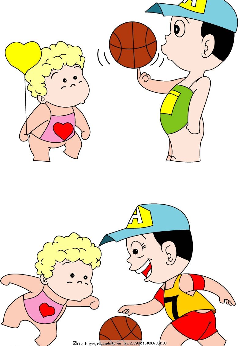 卡通小孩 孩子 篮球 矢量 可爱 男女 幼儿 婴儿 矢量人物 儿童幼儿