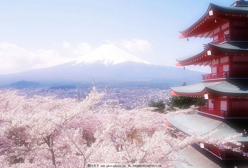 富士山图片,美丽风景 蓝天 白云 云层 天空 树木-图行天下图库