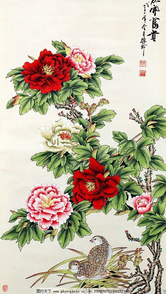 花开富贵,工笔牡丹,工笔画,牡丹,摄影,国画,牡丹花,花,风景画,文化艺术,绘画书法,设计图库,300DPI,JPG